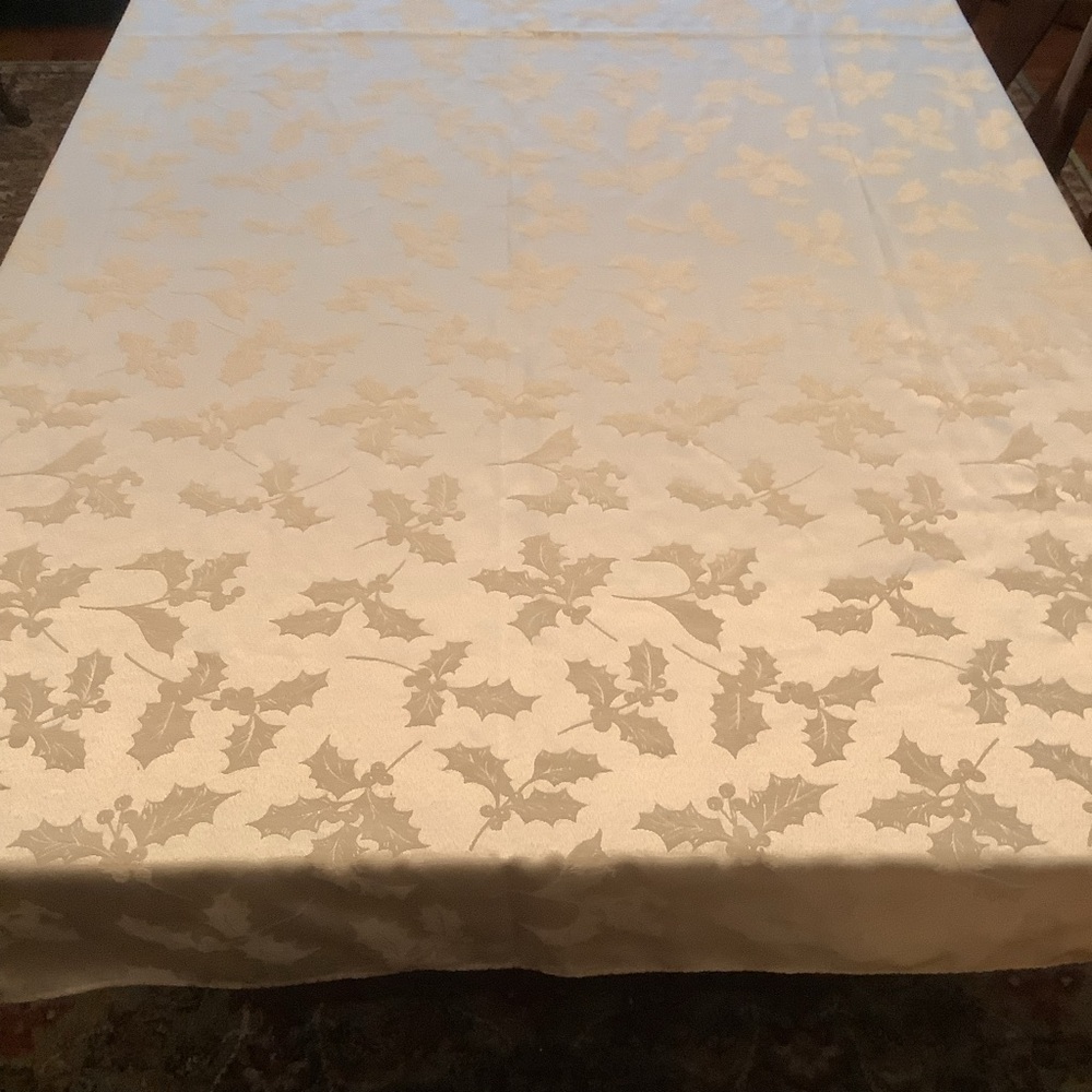 St. Nicholas Square Cream Tablecloth with Holly Pattern